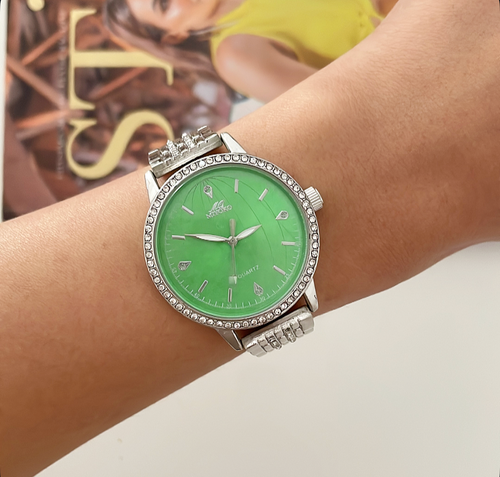 Silver Green Earth Planet Metal Watch