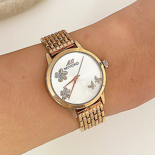 Rose Gold Butterflies Metal Watch