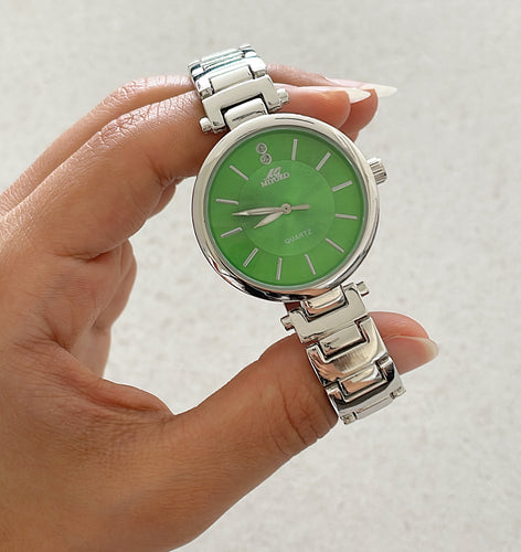 Silver Green Elle Metal Watch