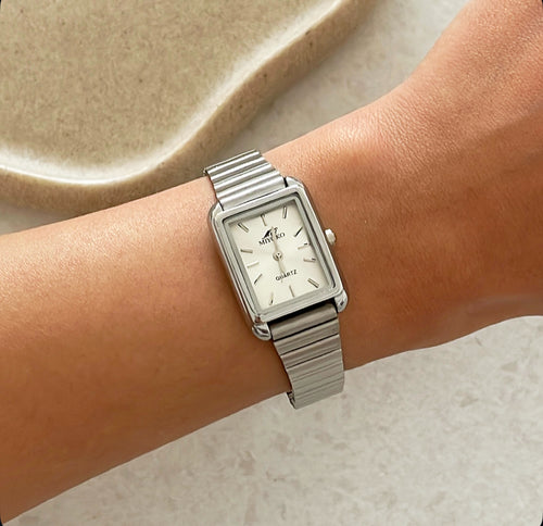 Silver X White Classic Petite Tank Metal Watch